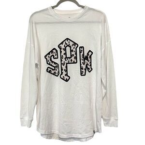 Marleylilly Women's SPK Monogrammed Long Sleeve White Leopard T-Shirt S/M